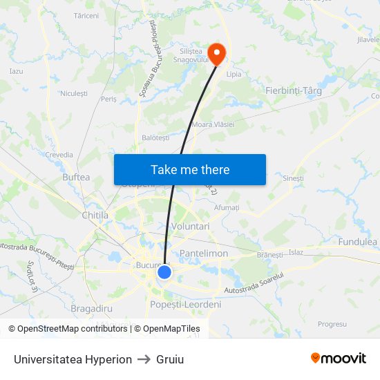 Universitatea Hyperion to Gruiu map