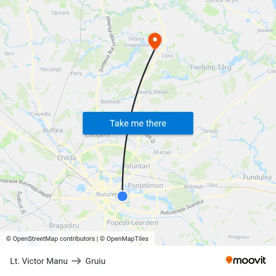 Lt. Victor Manu to Gruiu map