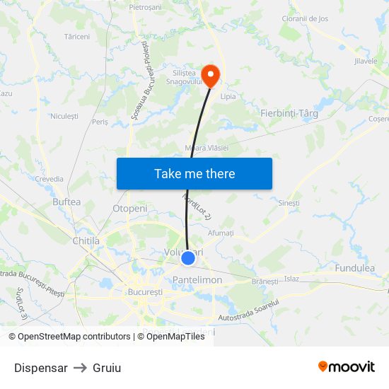 Dispensar to Gruiu map