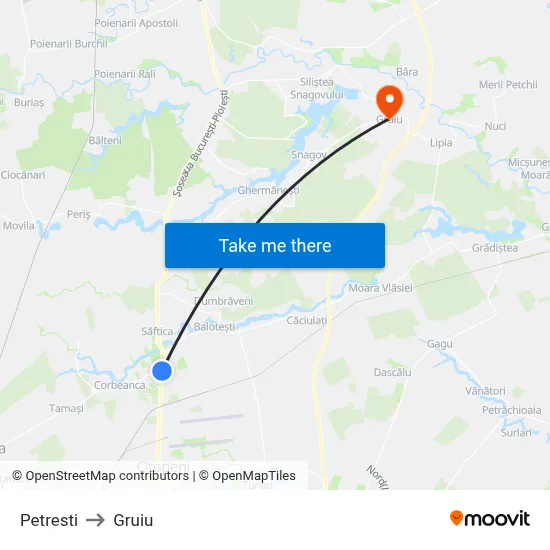 Petresti to Gruiu map