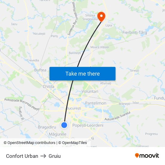 Confort Urban to Gruiu map