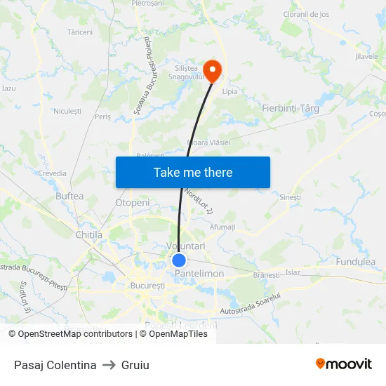 Pasaj Colentina to Gruiu map