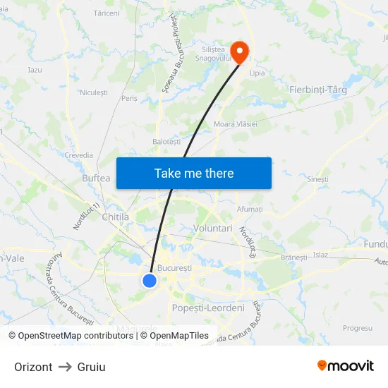 Orizont to Gruiu map