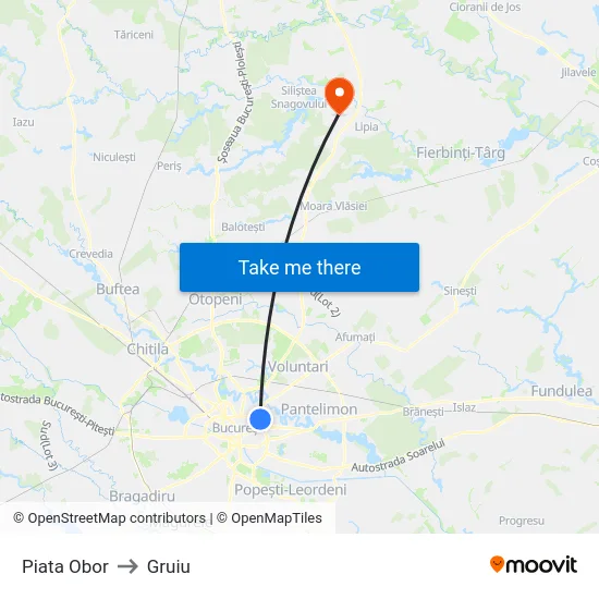 Piata Obor to Gruiu map