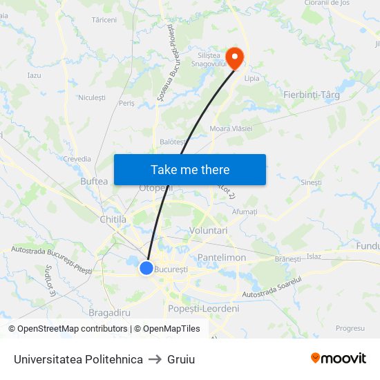 Universitatea Politehnica to Gruiu map