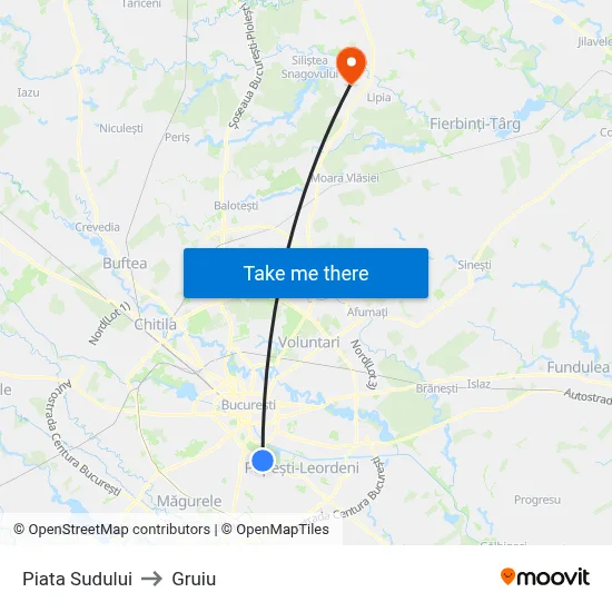Piata Sudului to Gruiu map
