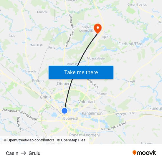 Casin to Gruiu map