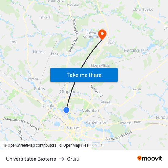 Universitatea Bioterra to Gruiu map