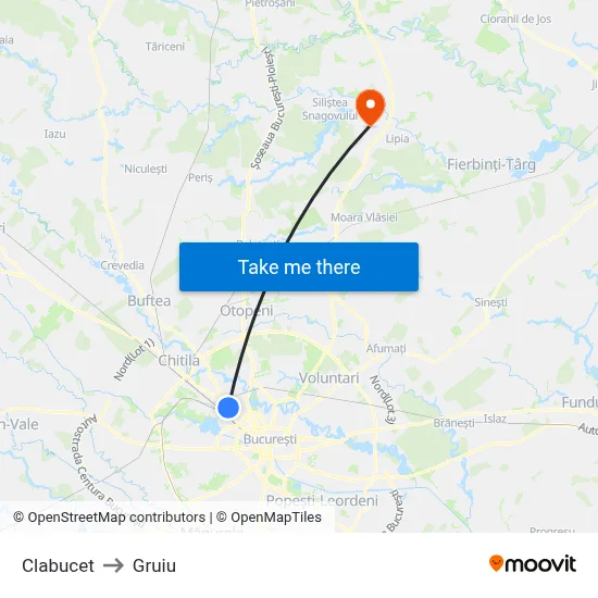 Clabucet to Gruiu map