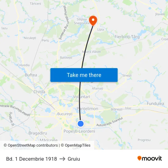 Bd. 1 Decembrie 1918 to Gruiu map