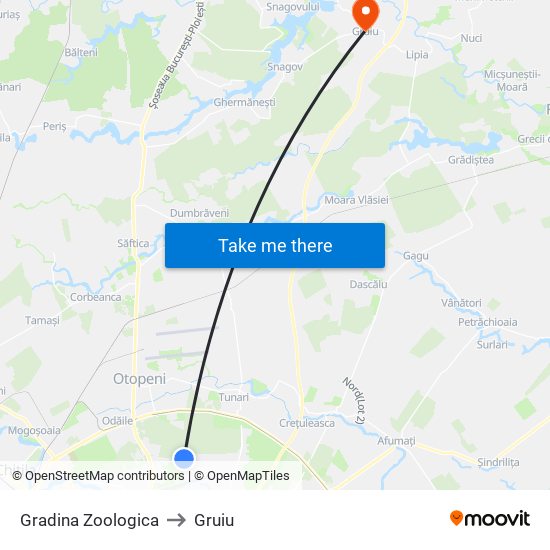 Gradina Zoologica to Gruiu map