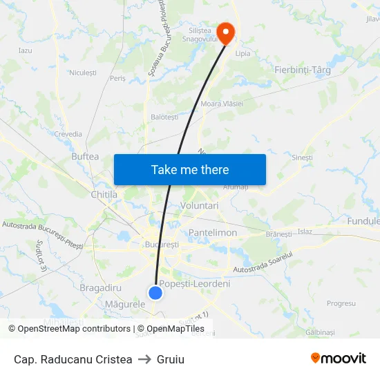 Cap. Raducanu Cristea to Gruiu map