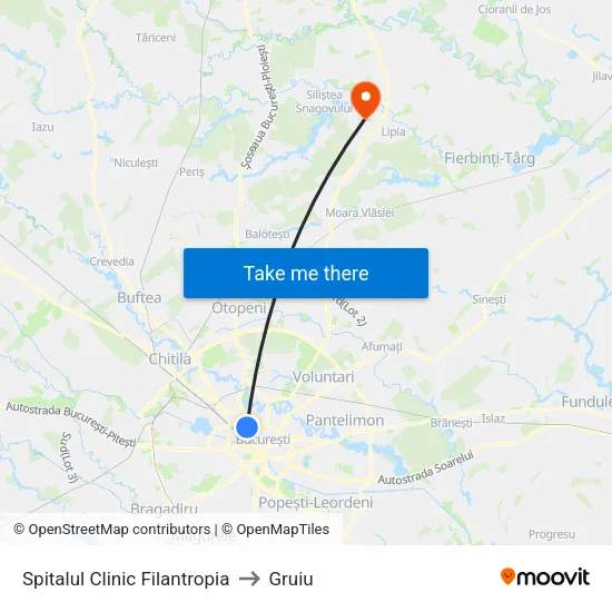 Spitalul Clinic Filantropia to Gruiu map