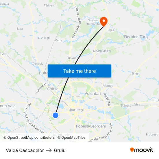 Valea Cascadelor to Gruiu map