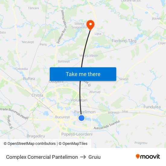 Complex Comercial Pantelimon to Gruiu map