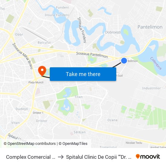Complex Comercial Pantelimon to Spitalul Clinic De Copii ""Dr. Victor Gomoiu"" map