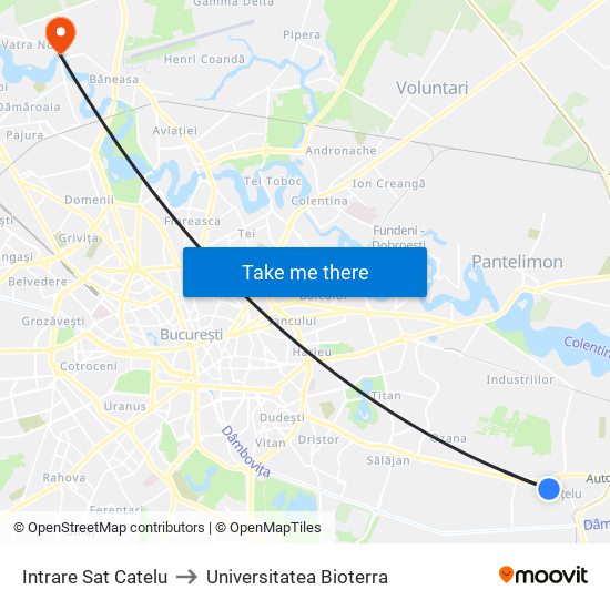 Intrare Sat Catelu to Universitatea Bioterra map