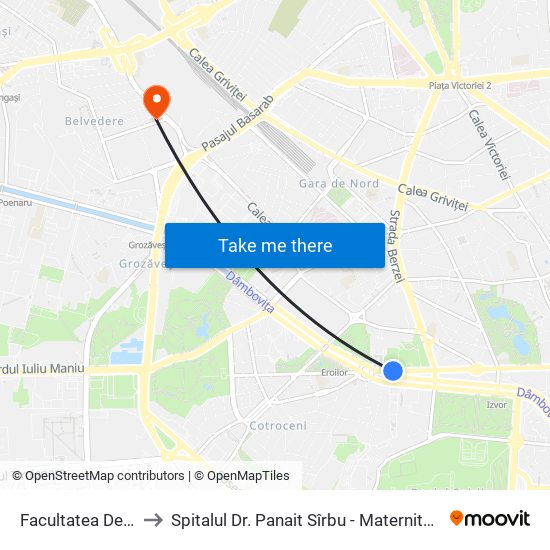 Facultatea De Drept to Spitalul Dr. Panait Sîrbu - Maternitatea Giulești map