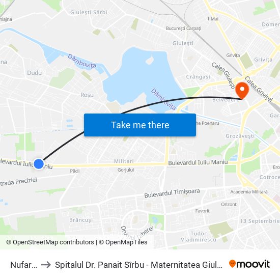 Nufarul to Spitalul Dr. Panait Sîrbu - Maternitatea Giulești map