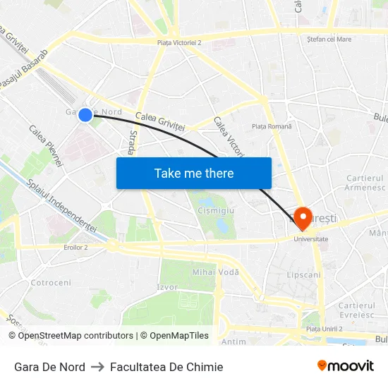 Gara De Nord to Facultatea De Chimie map