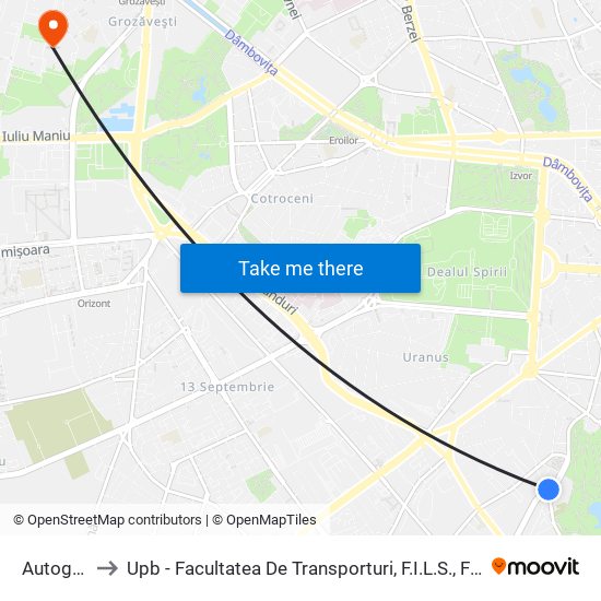 Autogara Filaret to Upb - Facultatea De Transporturi, F.I.L.S., Facultatea De Știință Și Ingineria Materialelor map