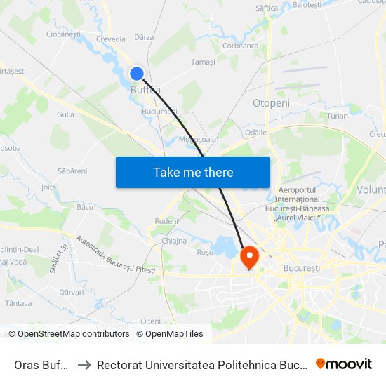 Oras Buftea to Rectorat Universitatea Politehnica București map