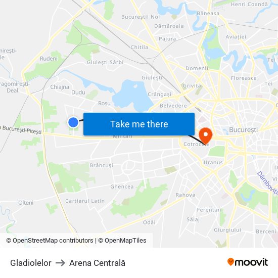 Gladiolelor to Arena Centrală map