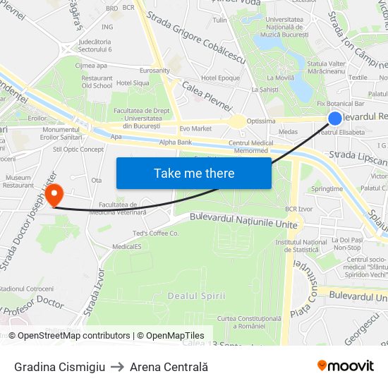 Gradina Cismigiu to Arena Centrală map