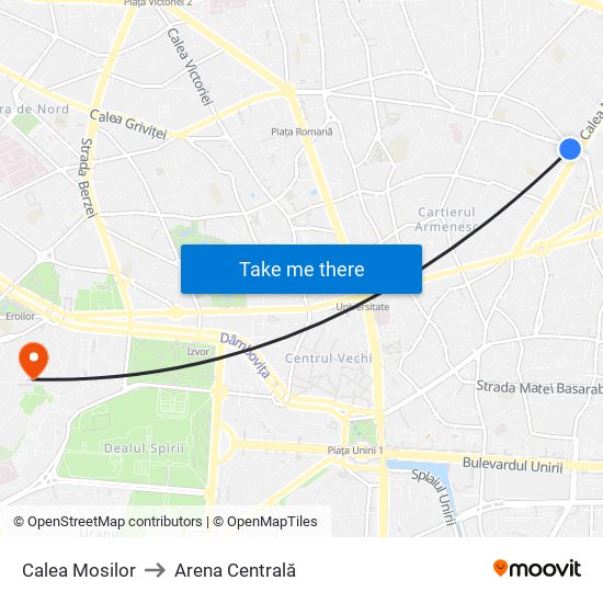 Calea Mosilor to Arena Centrală map