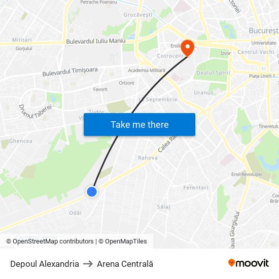 Depoul Alexandria to Arena Centrală map