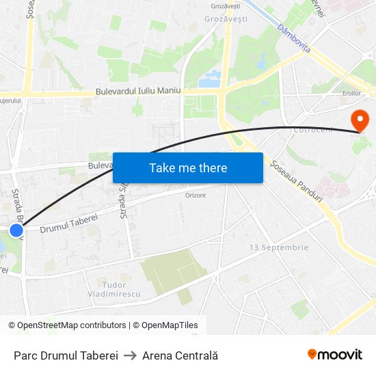 Parc Drumul Taberei to Arena Centrală map
