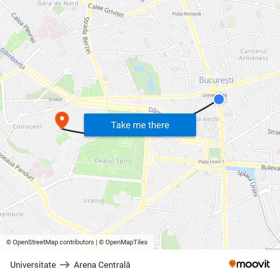 Universitate to Arena Centrală map