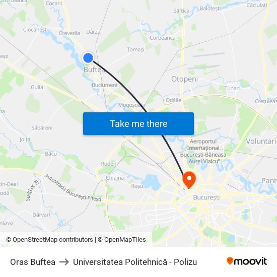 Oras Buftea to Universitatea Politehnică - Polizu map