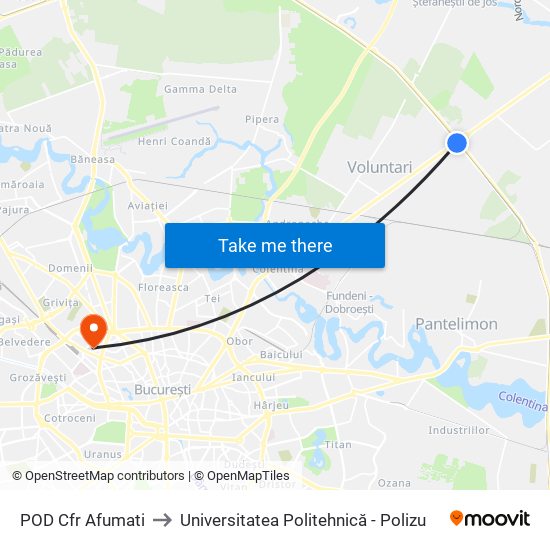 POD Cfr Afumati to Universitatea Politehnică - Polizu map