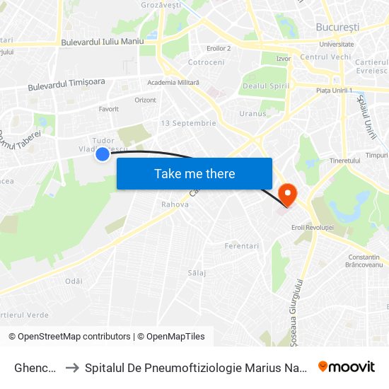 Ghencea to Spitalul De Pneumoftiziologie Marius Nasta map
