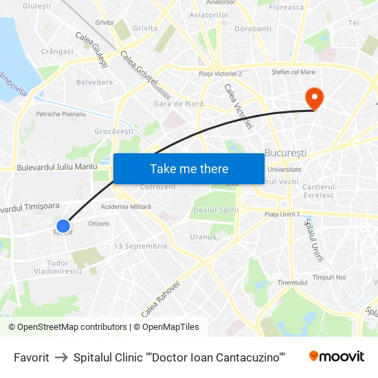 Favorit to Spitalul Clinic ""Doctor Ioan Cantacuzino"" map