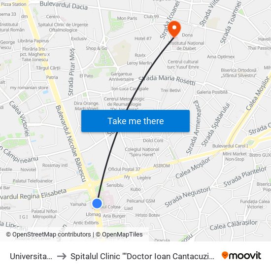 Universitate to Spitalul Clinic ""Doctor Ioan Cantacuzino"" map