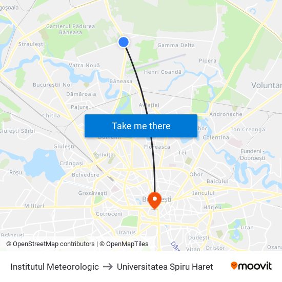 Institutul Meteorologic to Universitatea Spiru Haret map