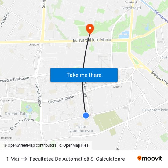 1 Mai to Facultatea De Automatică Și Calculatoare map