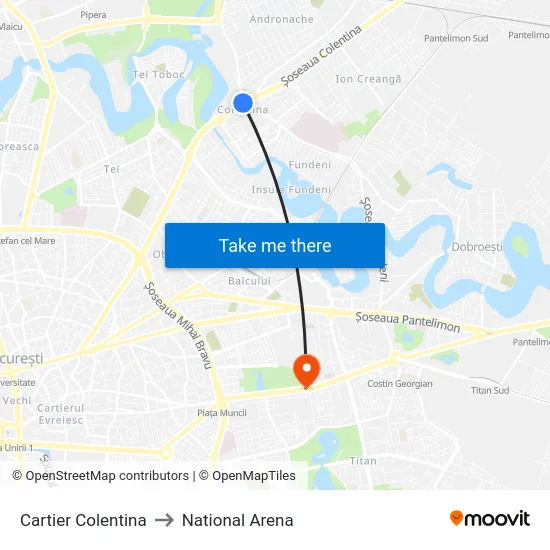 Cartier Colentina to National Arena map