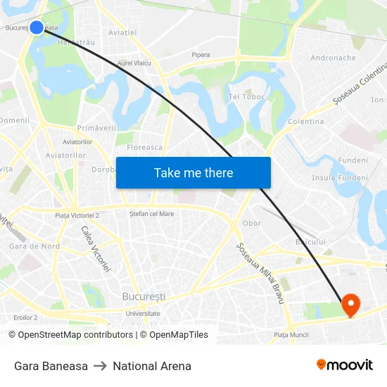 Gara Baneasa to National Arena map