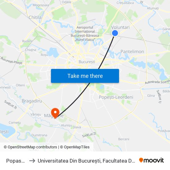 Popasului to Universitatea Din București, Facultatea De Fizică map