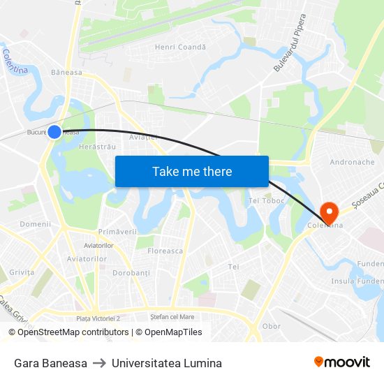 Gara Baneasa to Universitatea Lumina map