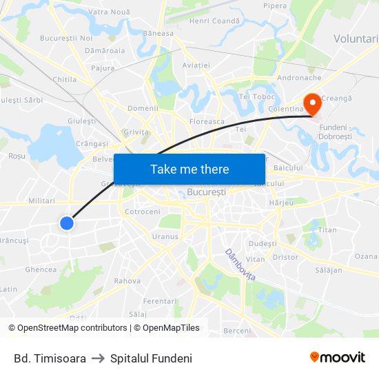 Bd. Timisoara to Spitalul Fundeni map