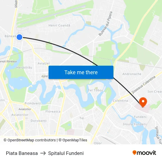 Piata Baneasa to Spitalul Fundeni map