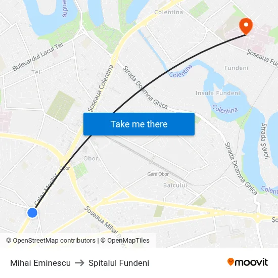 Mihai Eminescu to Spitalul Fundeni map