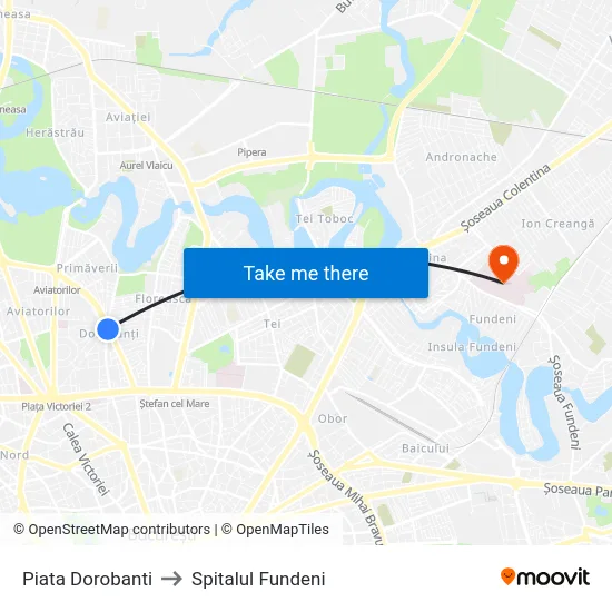 Piata Dorobanti to Spitalul Fundeni map