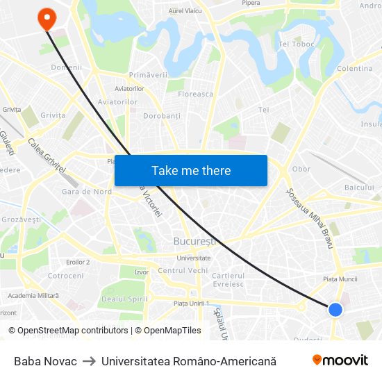 Baba Novac to Universitatea Româno-Americană map