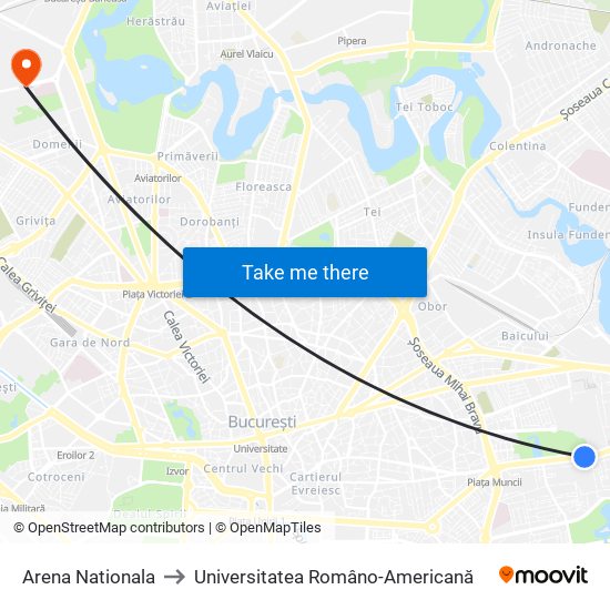 Arena Nationala to Universitatea Româno-Americană map