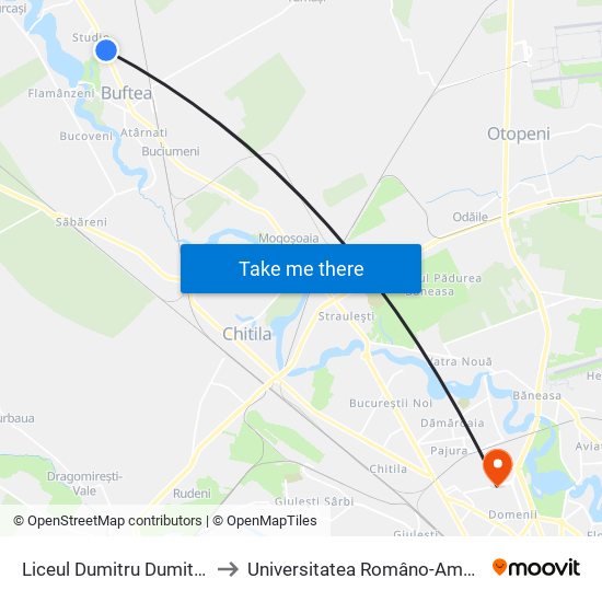 Liceul Dumitru Dumitrescu to Universitatea Româno-Americană map